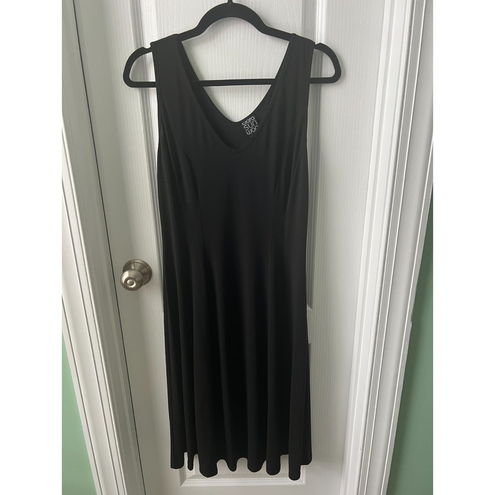 Clara Sun Woo Dress Womens Sleeveless V Neck‎ Midi Stretch Black Size S